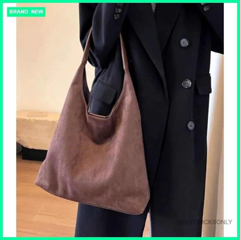 Large Slouchy Suede Hobo Tote Shoulder Bag with Magnetic Closure